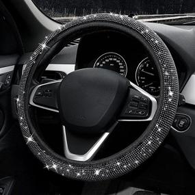 img 4 attached to Clarb Bling Rhinestones Shiny Car Steering Wheel Cover For Women
