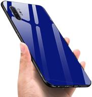 📱 xlhlkp samsung galaxy note 10 plus case, note 10+ plus case, hybrid slim shell with tempered glass pattern back + tpu frame, anti-drop design in glass blue for galaxy note10 plus logo