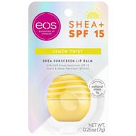 🍋 eos shea + spf lip balm - lemon twist, spf 15 & water resistant, nourishing lip care for dry lips, gluten free, 0.25 oz logo