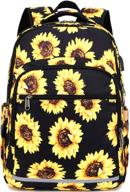 🎒 bluboon laptop backpack for women 15.6 inch with usb charging port and headphone interface - college school bag floral print daypack for business travel and girls, sunflower design logo