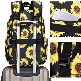 img 2 attached to 🎒 BLUBOON Laptop Backpack for Women 15.6 Inch with USB Charging Port and Headphone Interface - College School Bag Floral Print Daypack for Business Travel and Girls, Sunflower Design