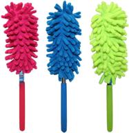 🔭 telescope microfiber dusters set of 3 - extendable to 29 inches - assorted vibrant colors - easily detachable for hand washing! premium quality home and office microfiber duster! logo