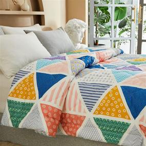 img 4 attached to 🎨 Perkily Geometric Lightweight Comforter: Modern Art Cotton Fabric, Multi Light Color King Size