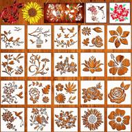 🌸 enhance your artistic skills with 20 reusable flower stencils for wood canvas painting: rose, sunflower, bird, leaf & floral designs for nature-inspired craft décor logo