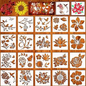 img 4 attached to 🌸 Enhance Your Artistic Skills with 20 Reusable Flower Stencils for Wood Canvas Painting: Rose, Sunflower, Bird, Leaf & Floral Designs for Nature-inspired Craft Décor