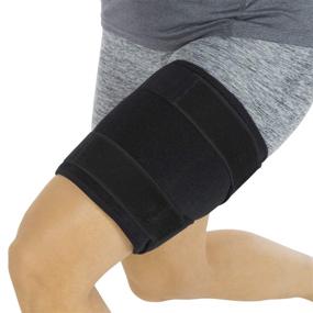 img 4 attached to 🏋️ Optimized Thigh Brace - Adjustable Compression Sleeve Support for Pulled Groin Muscle, Sprains, Quadricep, Tendinitis, Workouts, Sciatica Pain, and Sports Recovery - Men, Women (Black)