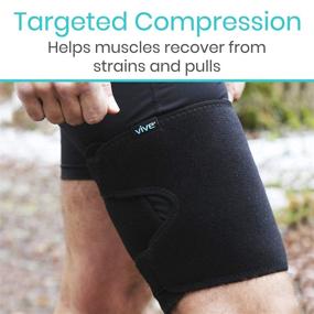 img 1 attached to 🏋️ Optimized Thigh Brace - Adjustable Compression Sleeve Support for Pulled Groin Muscle, Sprains, Quadricep, Tendinitis, Workouts, Sciatica Pain, and Sports Recovery - Men, Women (Black)