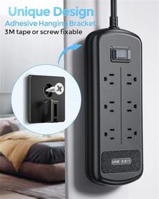 img 1 attached to 🔌 Waterproof Outdoor Power Strip Surge Protector with 3 USB Ports and 6 Outlets, 6 FT Extension Cord, Shockproof Overload Protection, Mountable for Home Office Patio Porch, Black