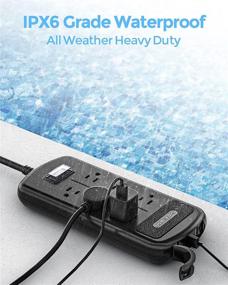 img 2 attached to 🔌 Waterproof Outdoor Power Strip Surge Protector with 3 USB Ports and 6 Outlets, 6 FT Extension Cord, Shockproof Overload Protection, Mountable for Home Office Patio Porch, Black