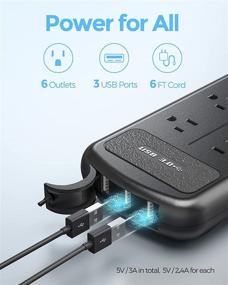 img 3 attached to 🔌 Waterproof Outdoor Power Strip Surge Protector with 3 USB Ports and 6 Outlets, 6 FT Extension Cord, Shockproof Overload Protection, Mountable for Home Office Patio Porch, Black