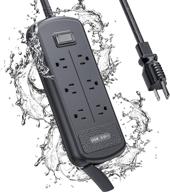 🔌 waterproof outdoor power strip surge protector with 3 usb ports and 6 outlets, 6 ft extension cord, shockproof overload protection, mountable for home office patio porch, black logo
