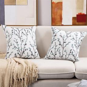 img 3 attached to Btyrle 18x18 Inch Decorative Throw Pillow Covers Set of 2 - Jacquard Leaf Design - Square Cushion Covers for Couch in Blue