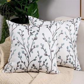 img 4 attached to Btyrle 18x18 Inch Decorative Throw Pillow Covers Set of 2 - Jacquard Leaf Design - Square Cushion Covers for Couch in Blue