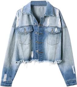 img 2 attached to 👚 Cropped Distressed Women's Jacket by LONGYIDA: Chic Clothing for Coats, Jackets & Vests