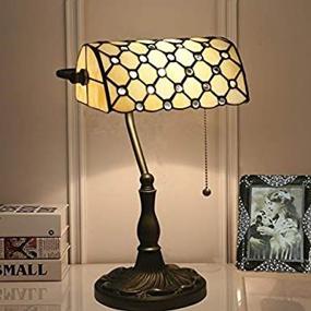 img 4 attached to LITFAD Vintage Tiffany Beads Table Light Art Glass 1 Light Yellow Banker Lamp Bedside Table Lamp LED Desk Lamp Reading Light For Restaurant Bedroom Hotel Office