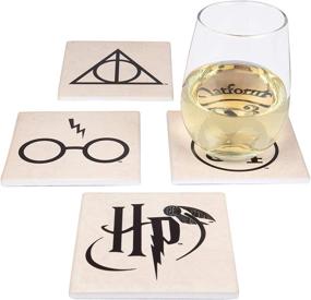 img 4 attached to Set of 4 Harry Potter Ceramic Coasters by Seven20 - Protect Tables with Themed Coaster Set - Ideal Harry Potter Gifts for Women and Men - White, Grey and Gold