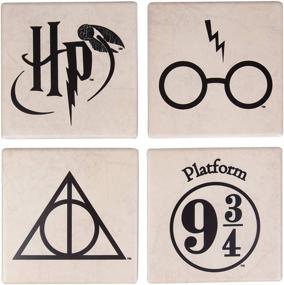 img 3 attached to Set of 4 Harry Potter Ceramic Coasters by Seven20 - Protect Tables with Themed Coaster Set - Ideal Harry Potter Gifts for Women and Men - White, Grey and Gold