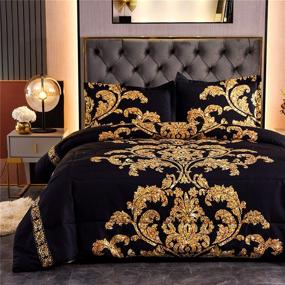 img 4 attached to 🌼 A Nice Night Paisley Yellow Flower Microfiber Comforter Set: Modern Luxury Hotel Style, All Season Comfort (Black, King)