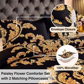 img 1 attached to 🌼 A Nice Night Paisley Yellow Flower Microfiber Comforter Set: Modern Luxury Hotel Style, All Season Comfort (Black, King)