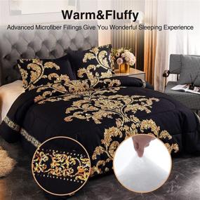 img 3 attached to 🌼 A Nice Night Paisley Yellow Flower Microfiber Comforter Set: Modern Luxury Hotel Style, All Season Comfort (Black, King)