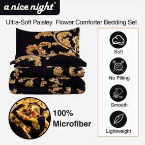 img 2 attached to 🌼 A Nice Night Paisley Yellow Flower Microfiber Comforter Set: Modern Luxury Hotel Style, All Season Comfort (Black, King)