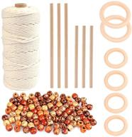 wowoss 3mm natural macrame cord with wood ring, stick, and beads - perfect for diy plant hangers, crafts, knitting (109 yards) logo