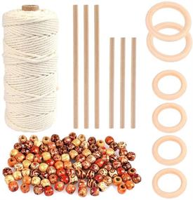 img 4 attached to WOWOSS 3mm Natural Macrame Cord with Wood Ring, Stick, and Beads - Perfect for DIY Plant Hangers, Crafts, Knitting (109 Yards)