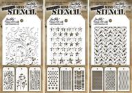 🎨 tim holtz nine mini layering stencils sets 10, 11 & 12: flourish, wildflower, woodgrain, stars, stripes, chevron, mesh, zigzag, and tracks logo