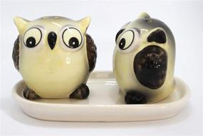 img 1 attached to 🧂 3 Piece Owl Salt and Pepper Shaker With Tray (Cream): Perfect Gifts for House Warming, Wedding, and Collectors