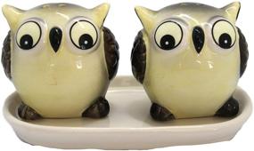 img 4 attached to 🧂 3 Piece Owl Salt and Pepper Shaker With Tray (Cream): Perfect Gifts for House Warming, Wedding, and Collectors