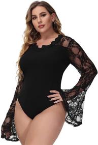 img 3 attached to 👗 Hanna Nikole Plus Size Sheer Bodysuit with Long Sleeves - See Through Jumpsuit