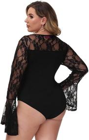 img 2 attached to 👗 Hanna Nikole Plus Size Sheer Bodysuit with Long Sleeves - See Through Jumpsuit