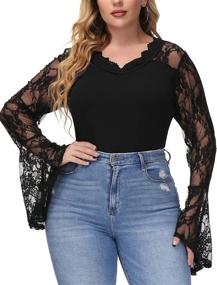 img 4 attached to 👗 Hanna Nikole Plus Size Sheer Bodysuit with Long Sleeves - See Through Jumpsuit