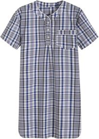 img 4 attached to 🌙 Latuza Cotton Plaid Nightshirt in Navy & Red - Men's Sleepwear & Lounge Attire