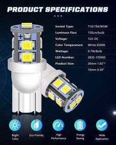 img 2 attached to Alopee 30-Pack 194 LED Bulb - White 6500K, T10 LED Bulb 10SMD 2835 Chips, 168 LED Bulb, 921 2825 LED Bulb - W5W 158 501 LED Lights for Car Interior Dome Map Door Light License Plate Light DC 12V