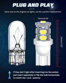 img 3 attached to Alopee 30-Pack 194 светодиодная лампа - белый 6500K, T10 светодиодная лампа 10SMD 2835 чипы, 168 светодиодная лампа, 921 2825 светодиодная лампа - W5W 158 501 светодиодные огни для автомобильного интерьера, света карты, дверного света и номерного света, постоянного тока 12 В.