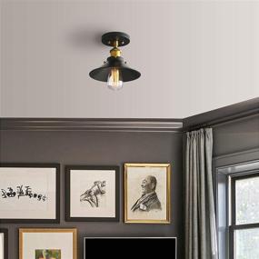 img 3 attached to 🛋️ Pathson Vintage Ceiling Light: Stylish Metal Shade Fixture for Hallway, Loft, Kitchen, and Bar - Brass Black Semi-Flush Mounted Lighting (Antique)