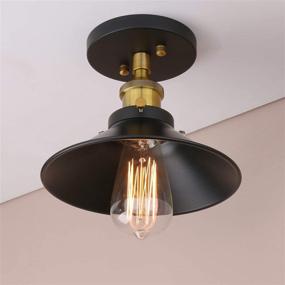 img 1 attached to 🛋️ Pathson Vintage Ceiling Light: Stylish Metal Shade Fixture for Hallway, Loft, Kitchen, and Bar - Brass Black Semi-Flush Mounted Lighting (Antique)