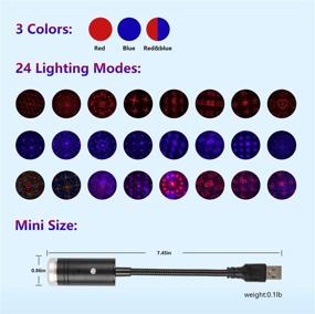 img 3 attached to 🌟 USB Star Night Light Projector - 3 Color Modes &amp; 24 Lighting Effects, Sound Activated Strobe, Aevdor Adjustable Romantic Galaxy Ambiance Light for Car Home Bedroom Party Decoration, Easy Plug and Play (Blue&amp;Red)