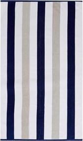 img 3 attached to 🏖️ Sunset Bay Collection: 4 Pack Reversible Cabana Stripe Beach Towels - Plush Velour, 100% Cotton, Navy/Light Grey, 30" x 60