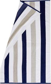 img 2 attached to 🏖️ Sunset Bay Collection: 4 Pack Reversible Cabana Stripe Beach Towels - Plush Velour, 100% Cotton, Navy/Light Grey, 30" x 60
