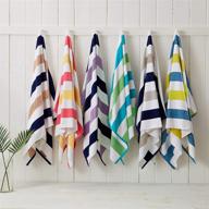 🏖️ sunset bay collection: 4 pack reversible cabana stripe beach towels - plush velour, 100% cotton, navy/light grey, 30" x 60 logo