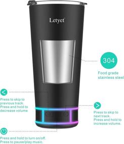 img 1 attached to Letyet 17oz Tumbler Cup: Bluetooth Speaker, LED Light, Vacuum Insulated Coffee Cup (Black)