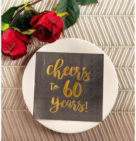 img 2 attached to 🥳 Premium Gold Foil Cheers to 60 Years Black Cocktail Paper Napkins: 50 Pack of 5 x 5 Inch