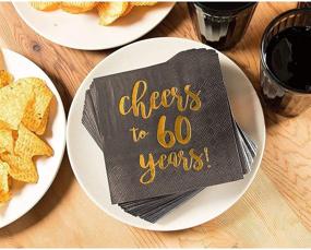 img 3 attached to 🥳 Premium Gold Foil Cheers to 60 Years Black Cocktail Paper Napkins: 50 Pack of 5 x 5 Inch