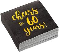 🥳 premium gold foil cheers to 60 years black cocktail paper napkins: 50 pack of 5 x 5 inch logo