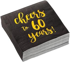 img 4 attached to 🥳 Premium Gold Foil Cheers to 60 Years Black Cocktail Paper Napkins: 50 Pack of 5 x 5 Inch