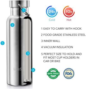 img 3 attached to Stainless Steel Water Bottle by LifeSky: Double Wall Vacuum Insulated, Leak Proof Sports Bottle, Keeps Liquid Cold for 24 Hours, Wide Mouth