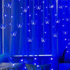 img 1 attached to 🦋 Blue Butterfly Curtain Lights: 120 LED 4.5M USB Powered, 8 Modes, Remote Control, Waterproof Twinkle Lights for Bedroom, Christmas, Party Decoration