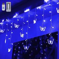 🦋 blue butterfly curtain lights: 120 led 4.5m usb powered, 8 modes, remote control, waterproof twinkle lights for bedroom, christmas, party decoration логотип